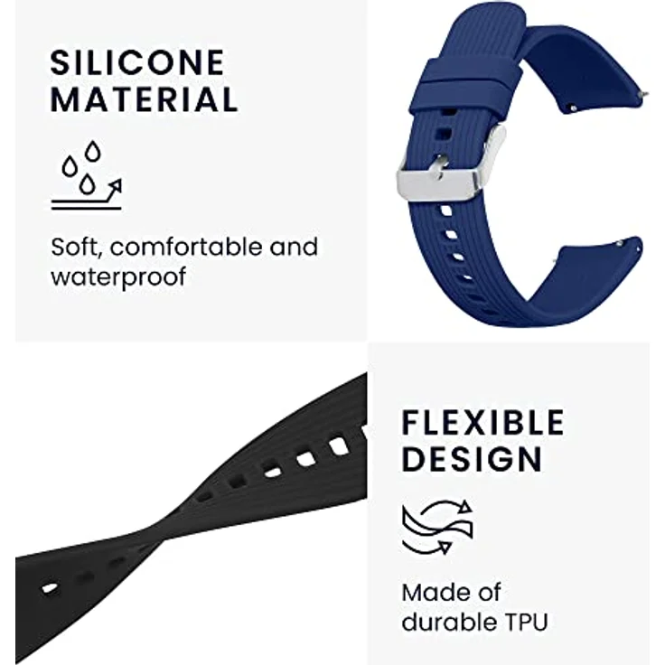kwmobile 2X Sportarmband Set aus TPU Silikon, kompatibel mit Huawei Watch GT 3 Pro 43mm / Watch GT3 42mm / GT2 42mm / MagicWatch 2 42mm, verstellbar von 14-22 cm, in verschiedenen Farben – Bild 3