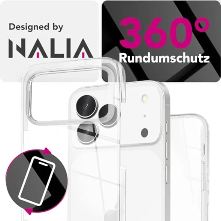 NALIA 360Guard Hülle für Apple iPhone 17 Pro Max, 360° Rundumschutz, Ultra klare Full-Body Handyhülle, kratzfeste PC-Rückseite & gehärtete Displayfolie, transparent & anti-gelb, wireless-fähig – Bild 4