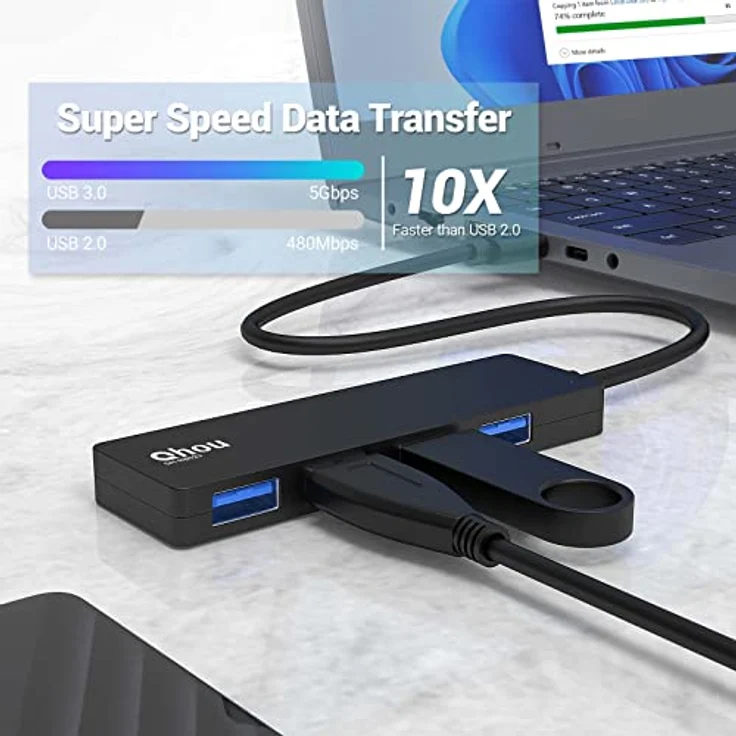 USB 3.0 Hub, 4 in 1 Ultra Slim Daten USB A Adapter mit 4 USB 3.0 Ports für MacBook Pro/Air, Surface Go, XPS, Pixelbook und mehr Tpye A Geräten – Bild 3