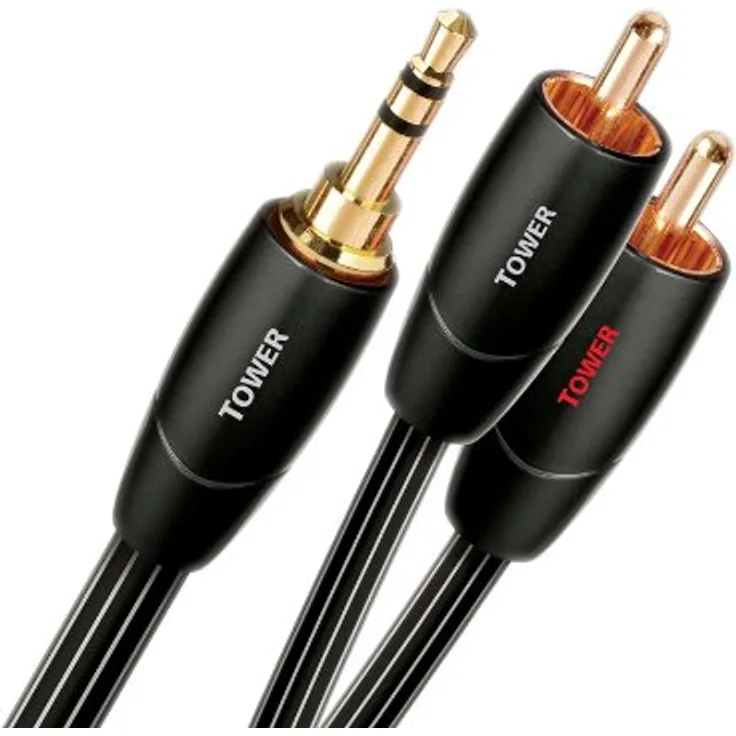 AudioQuest 5 m Tower 3,5 mm – 2 x RCA Audiokabel 3,5 mm schwarz – Audiokabel (3,5 mm, 2 x RCA, Kupfer, 5 m) Schwarz