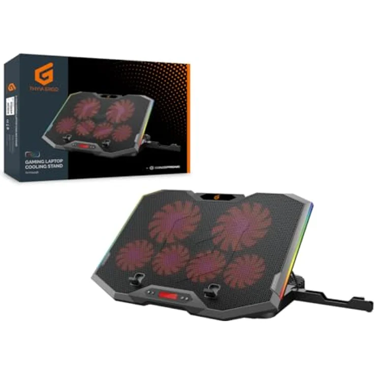 Conceptronic THYIA01B ERGO Gaming-Notebook Kühlständer mit 6 Lüftern, einstellbare Lüftergeschwindigkeit und RGB-Lichtmodus, Smartphone Ständer, 5-stufig höhenverstellbar, (17.0") – Bild 2