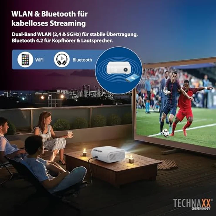 TECHNAXX TX-332 Full-HD Beamer 1080p, Heimkino-Projektor mit Lautsprecher, Fernbedienung, 200 lm, Netflix vorinstalliert, Weiss – Bild 5