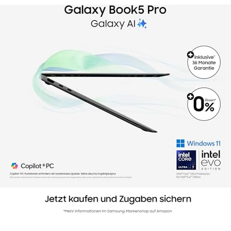 Samsung Galaxy Book5 Pro AI-Laptop, 14-Zoll-Display, Intel Core Ultra 7 Prozessor, 16 GB RAM, 512 GB Speicher, Moonstone Gray, 3 Jahre Herstellergarantie – Bild 2