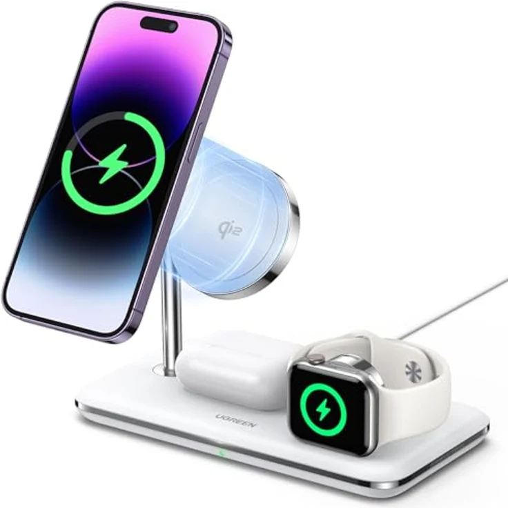 Ugreen Wireless Charger 3in1 (25 W), Ladestation für MacBook, iPhone und mehr, Weiss – Bild 1