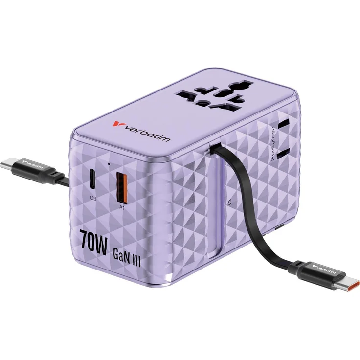 Verbatim Charge 'n' Travel 70W 2C, USB Ladegerät mit 2 Anschlüssen, kompaktes Design, violett – Bild 1