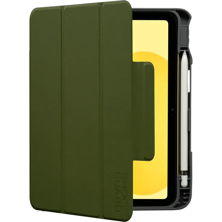 Shockguard THE ULTRA iPad 10. Gen. & A16 Folio Case, verstärkter Schutz mit bruchsicherer Rückseite und multifunktionalem Stiftehalter, Waldgrün
