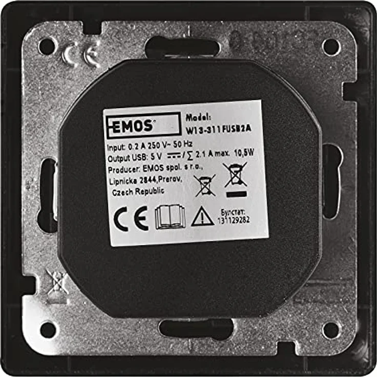 EMOS A6000.3 Unterputz-Steckdose mit 2X USB-Port Schuko, 5V / 2,1A, Anthrazit, Schwarz – Bild 3