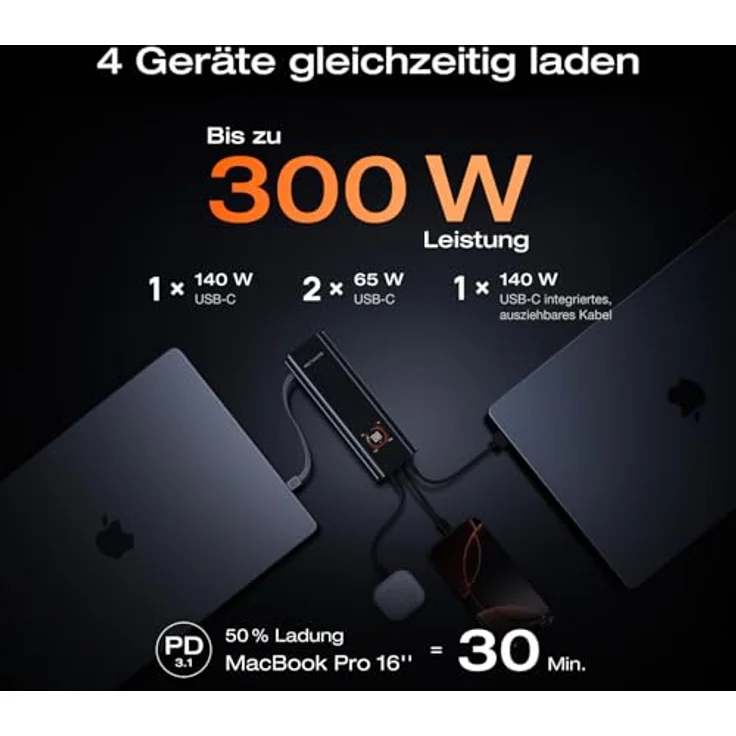 EF ECOFLOW Rapid Pro Powerbank 27650 mAh, 320W Max. Ladestation, 4-Anschluss tragbares Ladegerät mit 140W-Kabel, ultraschnelles Laden für iPhone 16/15, Samsung, MacBook, DJI – Bild 3