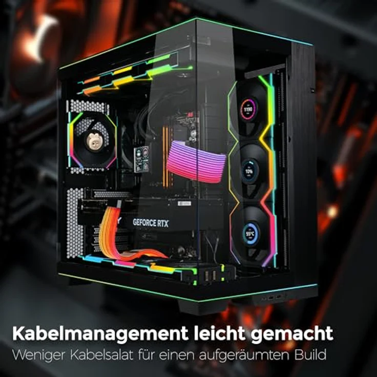 Lian Li UNI FAN SL Wireless LCD Lüfter, ARGB, PWM, 3er-Pack inkl. Controller - Reverse Blade, 120 mm, schwarz - Leistungsstarke RGB Gehäuselüfter – Bild 5