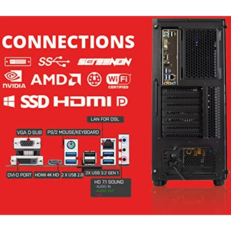 ScreenOn - Ryzen 5 5600G - 1TB M.2 SSD - Onboard Radeon Vega 7 - Gaming PC A40113 - WiFi – Bild 4