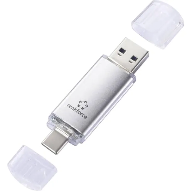 Renkforce RF-USBOS-220 USB-Stick 32 GB Silber mit USB-A und USB-C Anschlüssen zur Datenübertragung zwischen PC, Mac, Tablet und Smartphone
