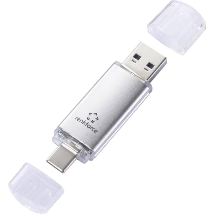 Renkforce RF-USBOS-220 USB-Stick 32 GB Silber mit USB-A und USB-C Anschlüssen zur Datenübertragung zwischen PC, Mac, Tablet und Smartphone – Bild 1