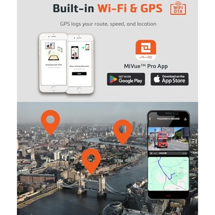 Mio MiVue MP30, Dashcam mit WLAN, integriertem Mikrofon, Nachtsicht, GPS-Empfänger und Beschleunigungssensor, Schwarz – Bild 6