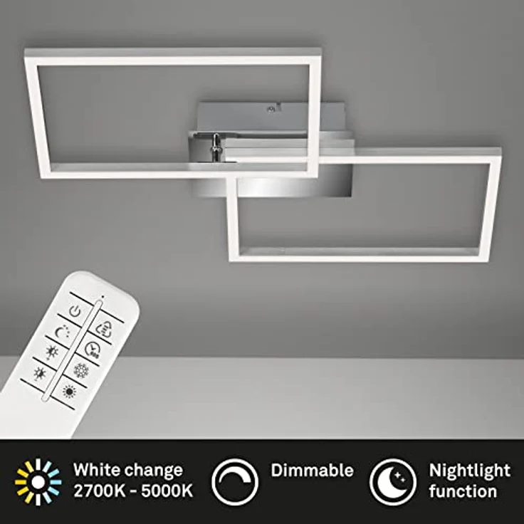 BRILONER Leuchten - LED Deckenleuchte, Deckenlampe dimmbar, inkl. Fernbedienung, inkl. Farbtemperatursteuerung, inkl. Nachtlichtfunktion und Timer, Chrom-Alu, 500 x 388 x 78mm (LxBxH) – Bild 2