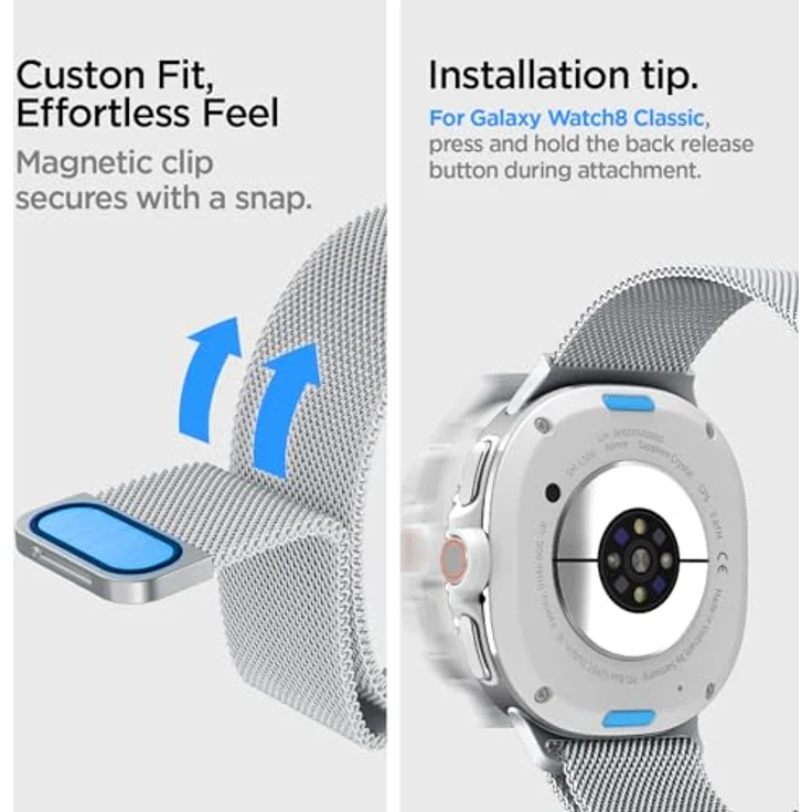 Spigen Metal Fit (Steel), Uhrenarmband aus hochwertigem Edelstahl mit verstellbarem Magnetverschluss, Silber – Bild 6