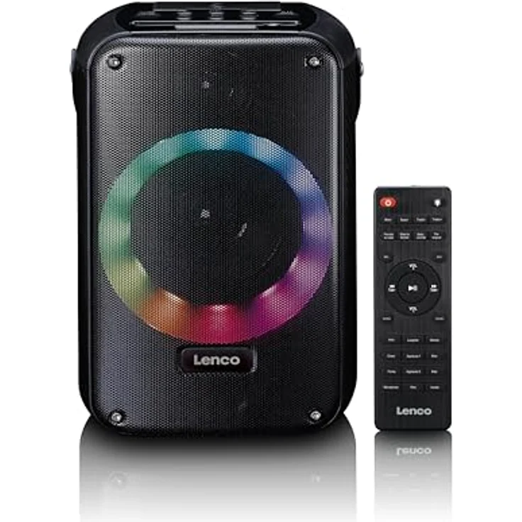 Lenco BTC-060BK Bluetooth Lautsprecher in Schwarz mit 12 h Akkubetrieb, Karaoke-Set inkl. wiederaufladbarem Mikrofon und LED-Lichteffekten – Bild 4