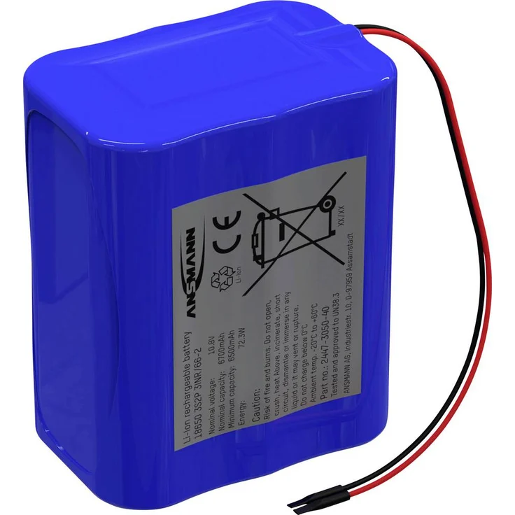 Ansmann 3S2P Akkupack 6x 18650, Li-Ion 10.8V 6700mAh mit integrierter Schutzbeschaltung für hohe Sicherheit