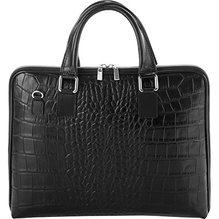 Cluty Aktentasche, echt Leder, Made in Italy, Croco-Prägung, schwarz – Bild 4
