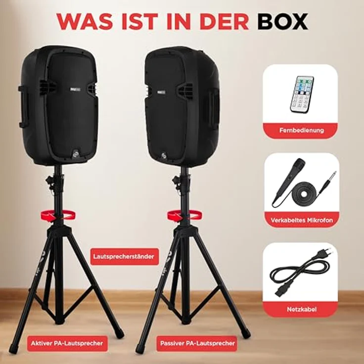 Pyle PPHP1049KT, 1000W PA Anlage Komplettset mit 2 Lautsprechern, Bluetooth-fähig, Mikrofon, USB/SD/MP3/AUX, mit 2 höhenverstellbaren Lautsprecher-Ständern, Schwarz – Bild 6