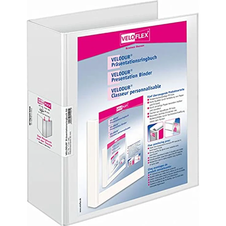 VELOFLEX Aktenordner Präsentationsringbuch VELODUR® Rückenbreite: 85 mm, DIN A4, Buchbinderisch verarbeitet, Rückentasche verbreitet, Temperaturbeständig, einteilige Pappe, VELODUR® (Farbe nicht angegeben) - Preisvergleich – Bild 2