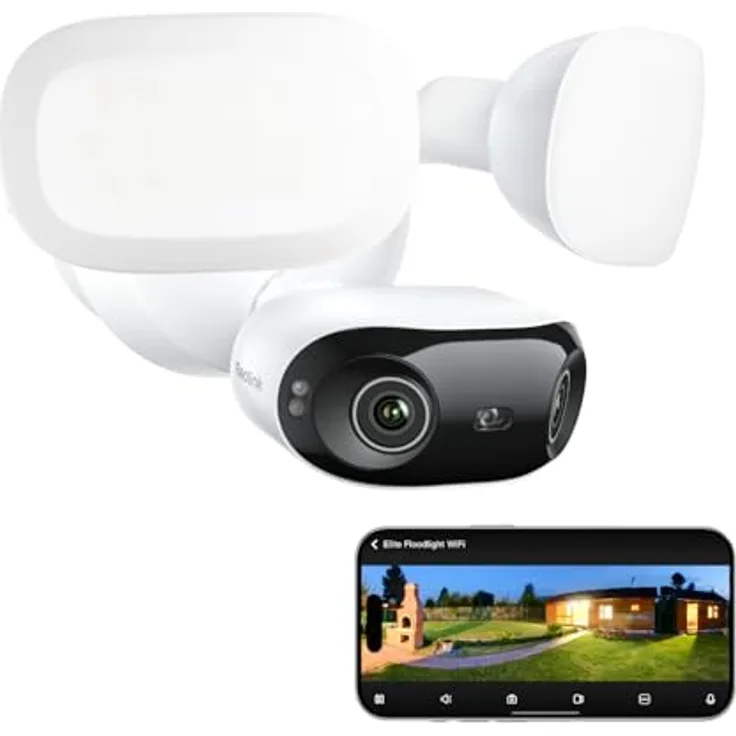 Reolink Elite Floodlight WiFi, 4K Wi-Fi 6 Überwachungskamera mit 3000 Lumen Flutlicht, dimmbar (3000K-6000K), 180° Panorama-Ansicht, KI-Erkennung, wetterfest IP66
