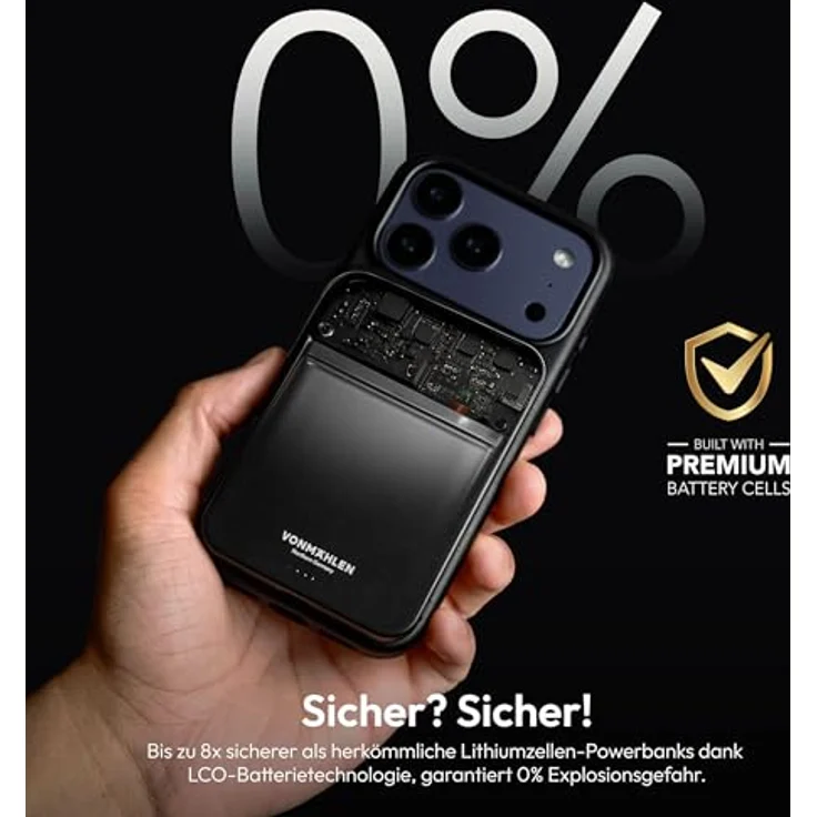VONMÄHLEN Evergreen Mag, magnetische Powerbank 5.000 mAh, QI2-zertifiziert, schwarz, recycelte Materialien, ultra-schlank – Bild 8