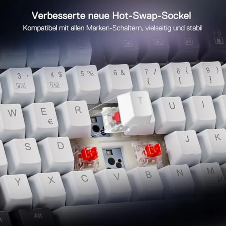 Redragon K673 PRO Kabellose QWERTZ DE Gaming-Tastatur, 75% Kompakt mit Gasket Struktur, 82 Tasten, Hot-Swap-Rote Schalter, RGB-Beleuchtung, 2.4G/BT/Type-C Verbindungen, 4000 mAh Akku – Bild 5