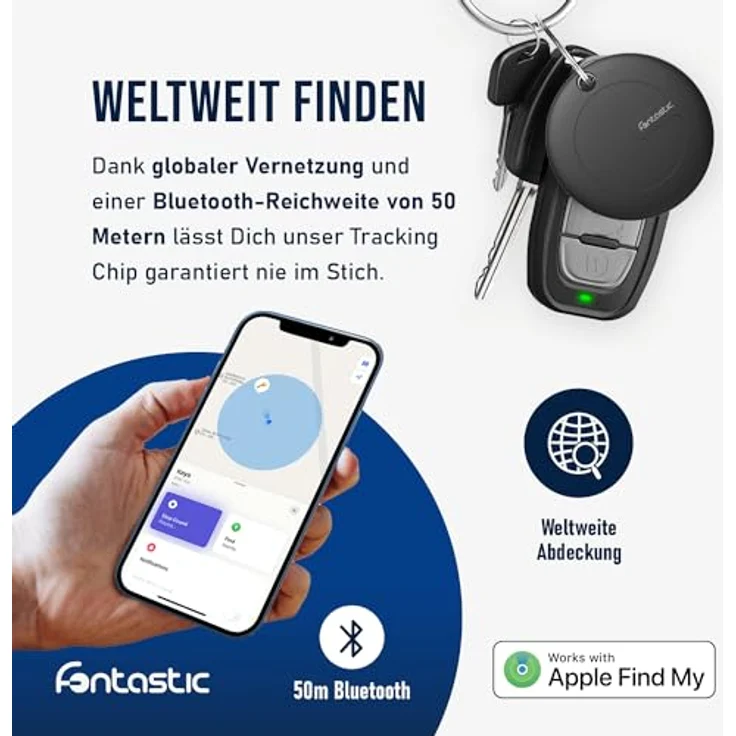 Fontastic FonTag Smart Finder – Schlüsselfinder mit App iOS kompatibel, Bluetooth Tracker inkl. Alarm-Funktion, Peilsender Mini, Schlüssel Tracker wetterfest (Schlüsselfinder mit Anhänger Schwarz) – Bild 4