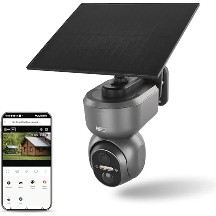 EMOS GoSmart - Smart Home Outdoor Überwachungskamera - 3MP Rotierende IP Kamera 4G/LTE & App - Bewegungserkennung, Nachtsicht, Solarpanel Akku - Google Assistant, Alexa kompatibel - wasserdicht - grau