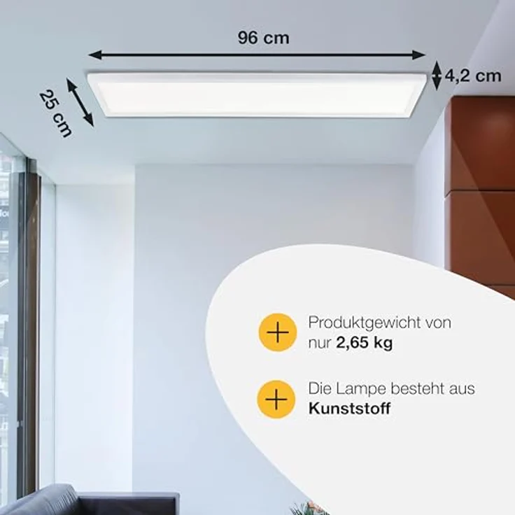 Brilliant LED Panel, 24W, 3200lm, IP44, 4000K, flaches Design, 25 x 96 cm, energieeffizient, neutralweißes Licht, moderne Deckenleuchte, weiß – Bild 3