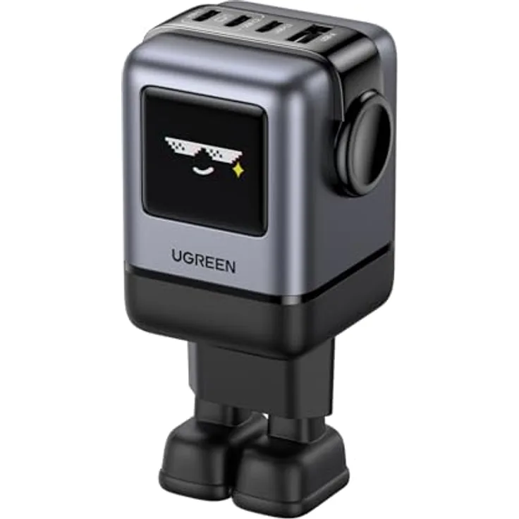 UGREEN UNO USB C Ladegerät 100W GaN Netzteil 4-Port Schnellladegerät LED Display Robot Charger (Schwarz) - Kompatibel mit MacBook Pro/Air, iPad, iPhone 16 Pro Max, 15 Pro, Galaxy S24 Ultra, Steam Deck