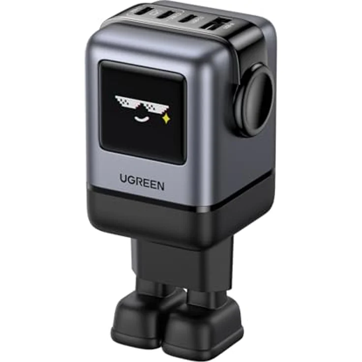UGREEN UNO USB C Ladegerät 100W GaN Netzteil 4-Port Schnellladegerät LED Display Robot Charger (Schwarz) - Kompatibel mit MacBook Pro/Air, iPad, iPhone 16 Pro Max, 15 Pro, Galaxy S24 Ultra, Steam Deck – Bild 1