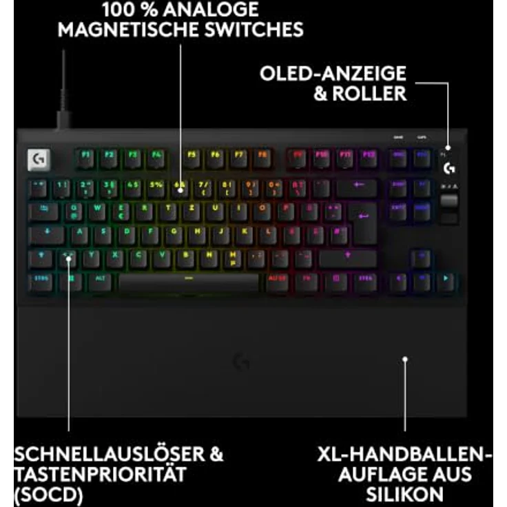 Logitech G PRO X2 Rapid, kabelgebundene Gaming-Tastatur mit 8 kHz Abtastrate, benutzerdefinierten Analog-Switches und OLED-Display, DEU QWERTZ - Schwarz – Bild 4