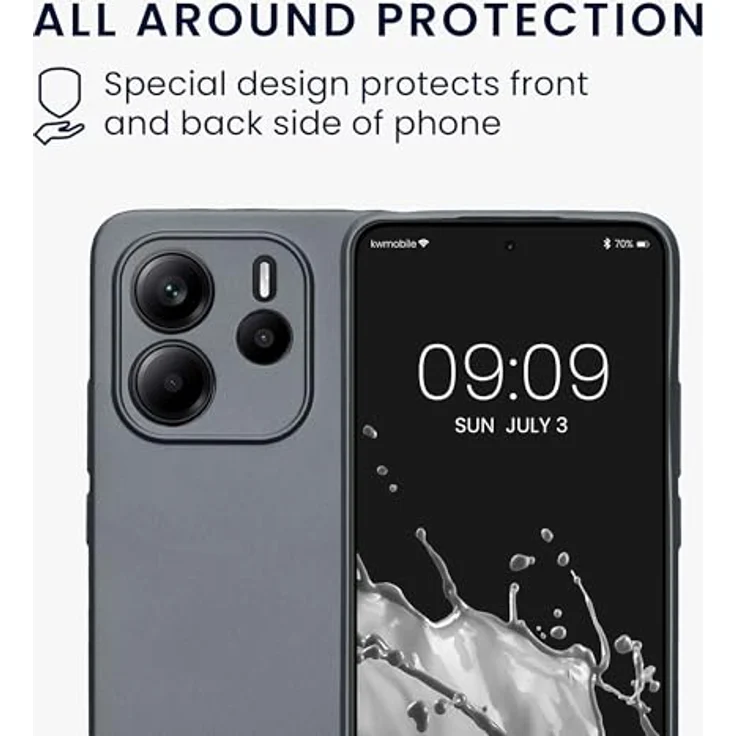 kwmobile Handyhülle für Xiaomi Redmi Note 14 4G - weiche Silikon Case in metallic grau, rutschfest und reißfest, präzise Ausschnitte für Kamera – Bild 5