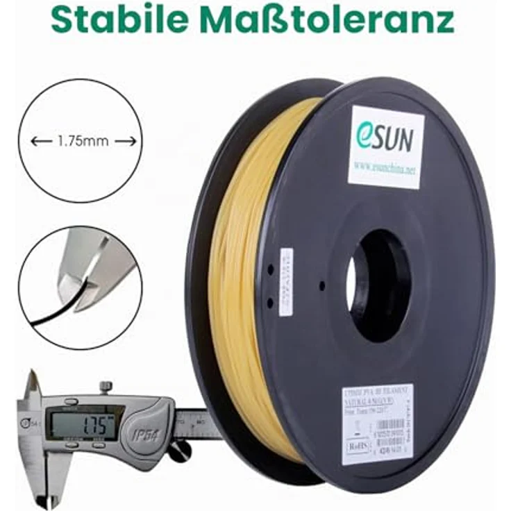 eSUN Wasserlösliches PVA Filament 1.75 mm, Natürlich, 1KG - Ideal für komplexe 3D-Drucke, hohe Präzision, verpackt im Vakuumbeutel – Bild 3