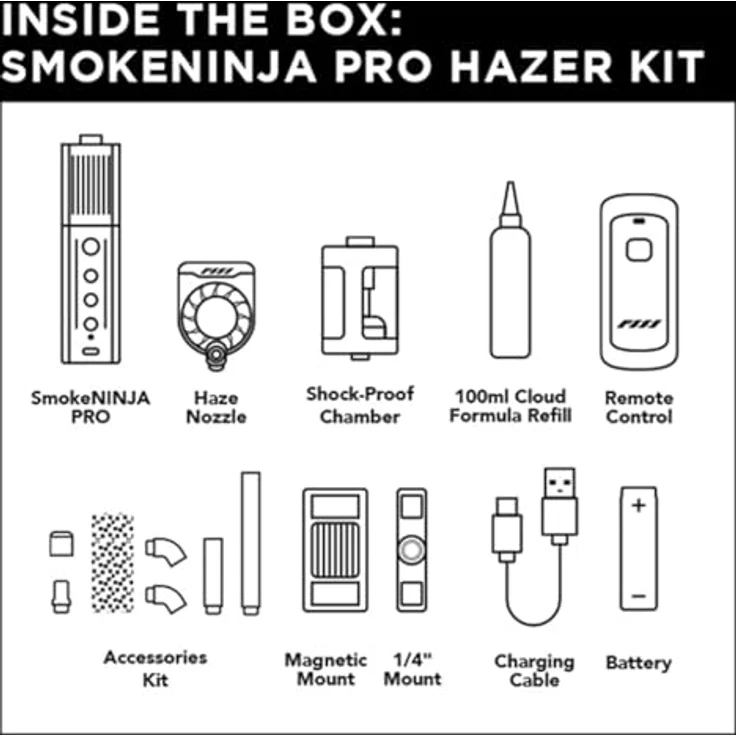 Project Management Institute SmokeNINJA PRO Hazer Kit, Kabellose Nebelmaschine mit Haze-Düse, für Räume bis 100 m² – Bild 8
