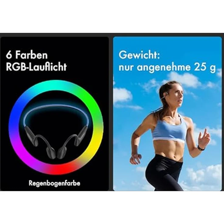 auvisio Knochenschall-Kopfhörer IHS-740.b, wasserdicht IP68, BT 5.3, 32 GB MP3-Player, 6-Farben LED, nur 25 g – Bild 4