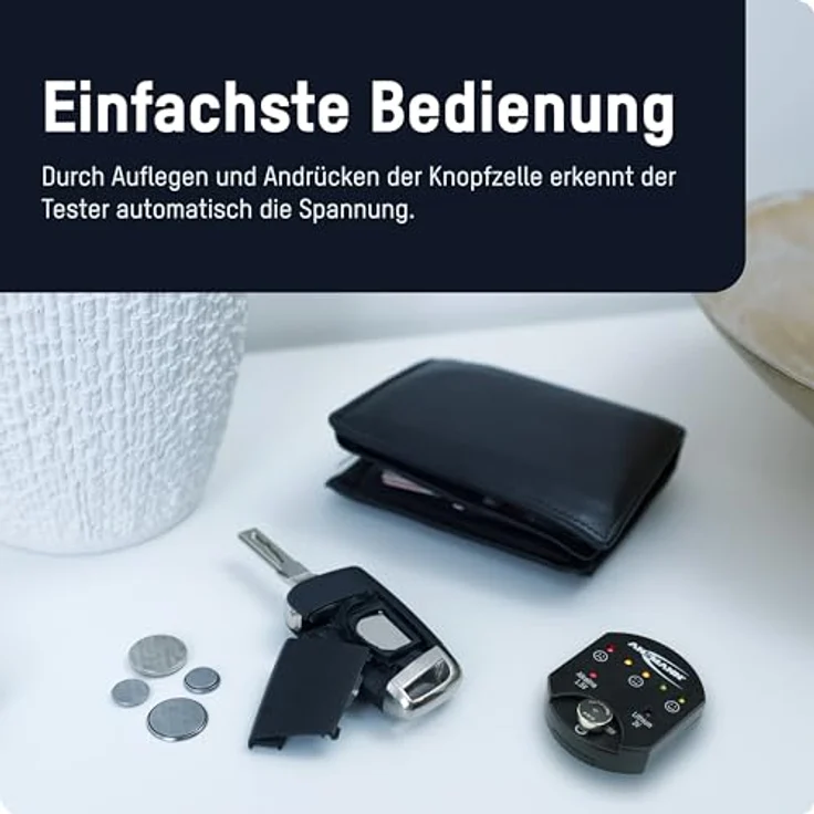 ANSMANN Knopfzellentester / Zuverlässiges Testgerät zum Anzeigen der Kapazität über LEDs / Kapazitätsanzeige für Alkaline & Lithium Knopfzellen / Einfache Handhabung bei kompakter Größe – Bild 2