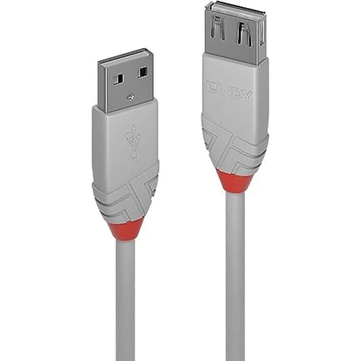 Lindy Anthra Line - USB-Verlängerungskabel - USB (M) bis USB (W) - USB2.0 - 20cm - rund - Grau (36710) – Bild 2