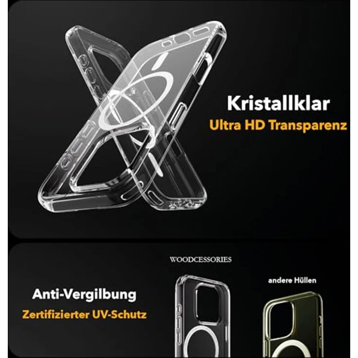 Woodcessories - iPhone 16 Pro Clear Case mit MagSafe | Transparente Handyhülle mit Kameraschutz | Anti Yellowing, Anti Kratzschutz, Dünn | DIY Knöpfe – Bild 2