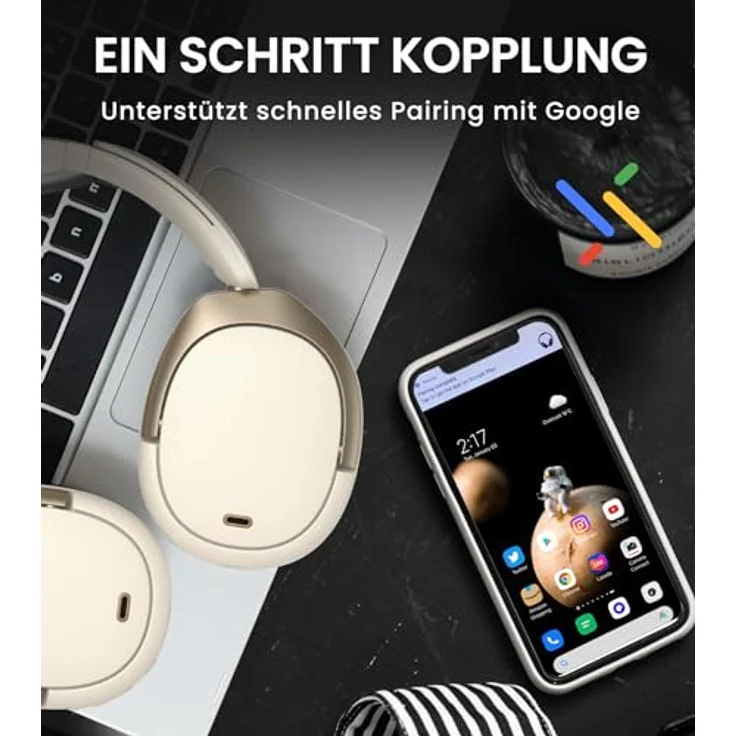 Edifier WH950NB Hybrid Active Noise Cancelling Kopfhörer -LDAC Codec mit Hi-Res Audio und Custom EQ über App nach 55H Playtime mit Faltbarer drahtloser Over-Ear Bluetooth V5.3 Kopfhörer - Weiß – Bild 5