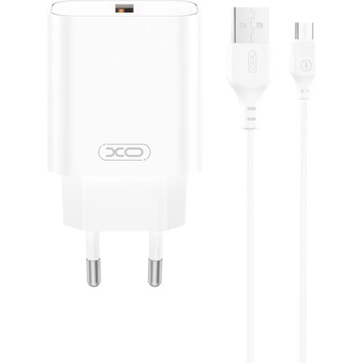 XO CE33 Schnellladegerät 18W QC, 1× USB-A, inkl. USB-C-Kabel, kompakt, weiß