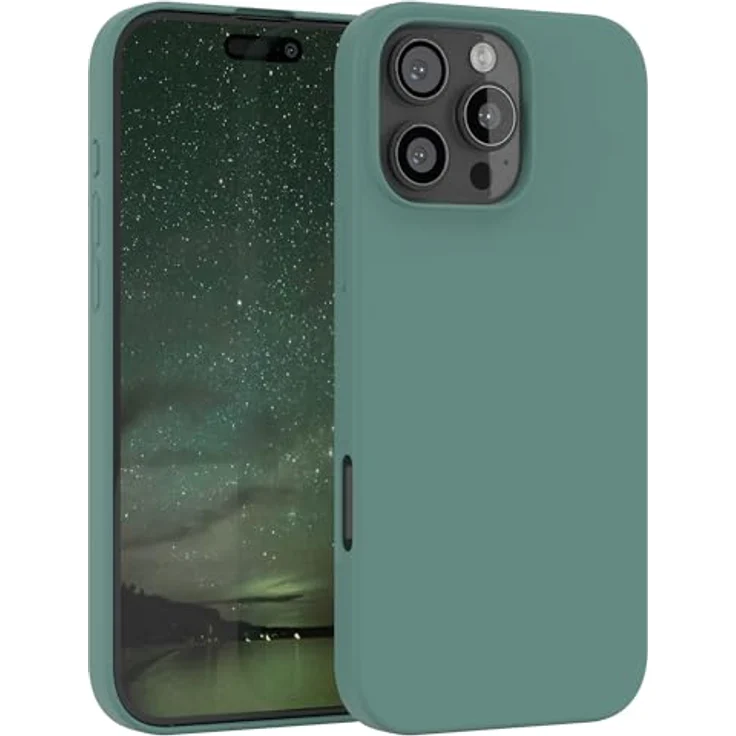 EAZY CASE Premium Silikon Handyhülle für iPhone 16 Pro Max, Slimcover mit Kameraschutz, Innenfutter, kratzresistent, Pinien Grün – Bild 1