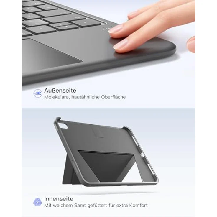 Inateck Tastatur für iPad 11 A16 (2025) & iPad 10. Gen (2022), 5,1" Vollflächen-Touchpad, Vertikaler/Horizontaler Ständer, dünn und leicht – Bild 9