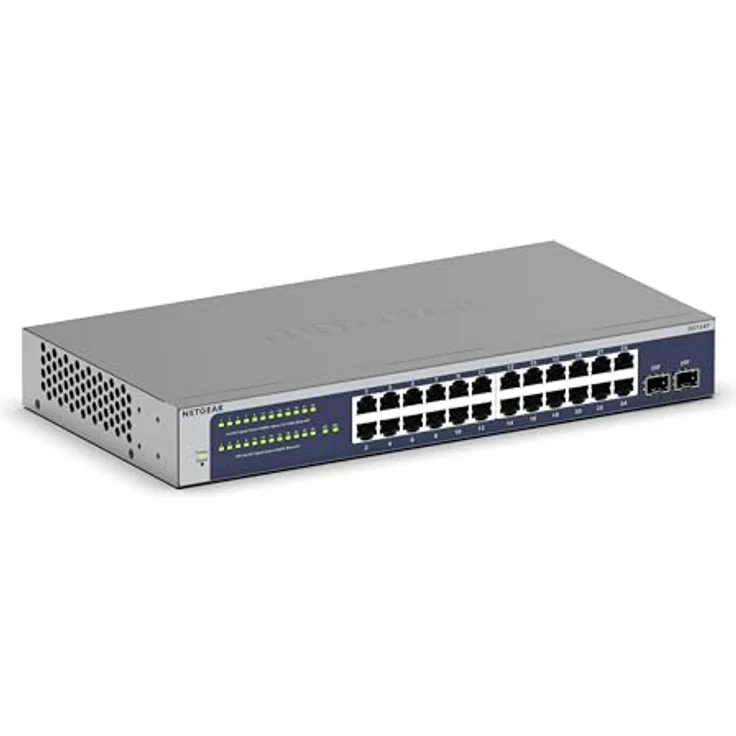 Netgear GS724T, Netzwerk Switch mit 24 Ports, Grau, VLAN-Unterstützung, Store-and-Forward-Technologie, erweiterbare SFP-Ports – Bild 1