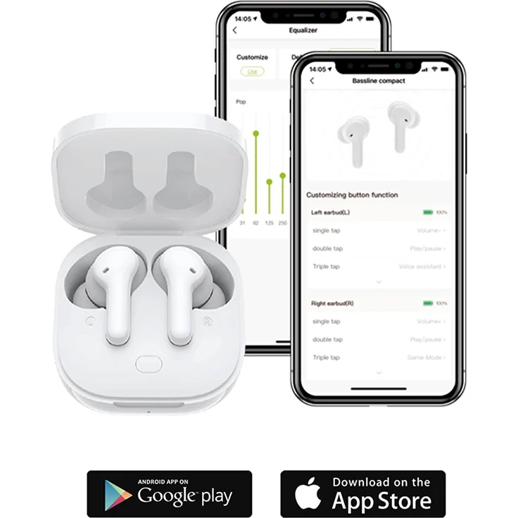 Boompods Bassline Compact HiFi In Ear Kopfhörer Bluetooth Weiß Headset, Klang-Personalisierung, Lautstärkeregelung, weiß – Bild 3