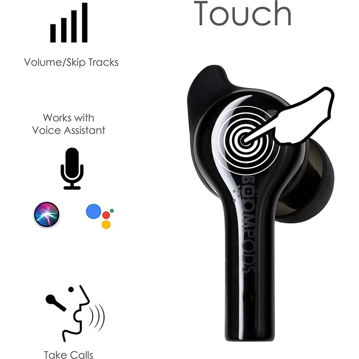 Boompods Bassline GO HiFi In Ear Kopfhörer Bluetooth Schwarz Headset, Lautstärkeregelung, Schweißresistent, Touch-Steuerung, schwarz – Bild 3