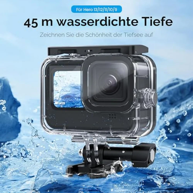 TELESIN 60M wasserdichtes Gehäuse für GoPro Hero 13/12/11/10/9 Black, bis 60m Tiefe, mit Schnellverschluss-Halterung und Befestigungsschrauben – Bild 4