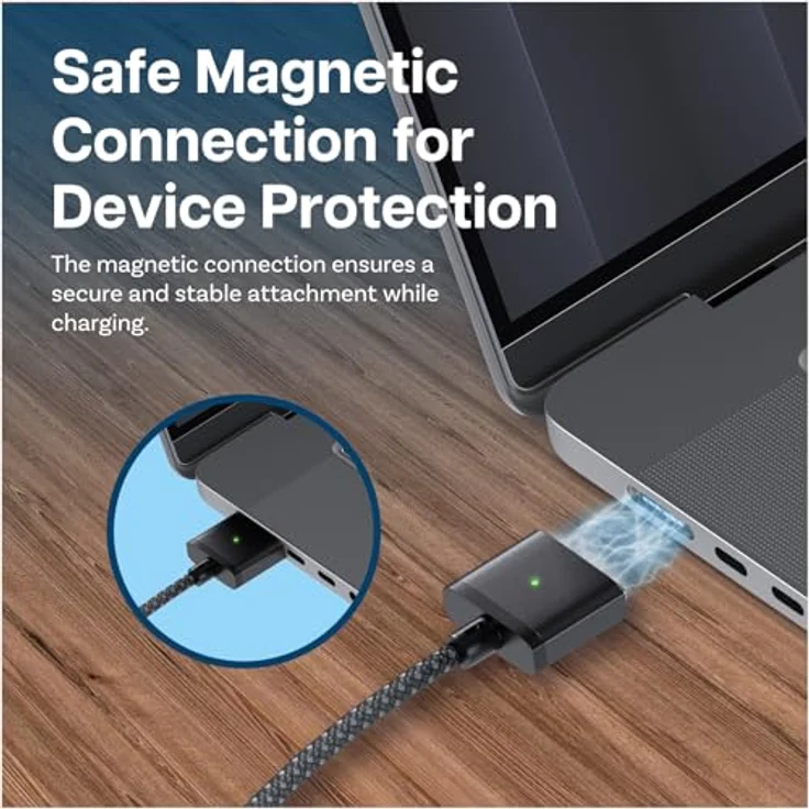 MMOBIEL USB-C auf Magnetisches 3 Kabel, 2m, 140W Schnellladen, kompatibel mit MagSafe 3 für MacBook Pro/Air, strapazierfähig, schwarz – Bild 5