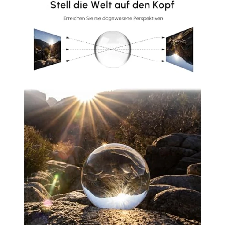 Rollei Lensball 110mm I Glaskugel I Kristallkugel I Foto-kugel mit Aufbewahrungstasche & Mikrofaser Reinigungstuch für Glaskugel-Fotografie – Bild 5